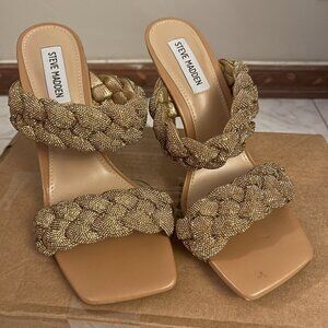 Steve Madden Kenley-R Bronze Rhinestone Braided High Heel Sandals, size 8.5 -new